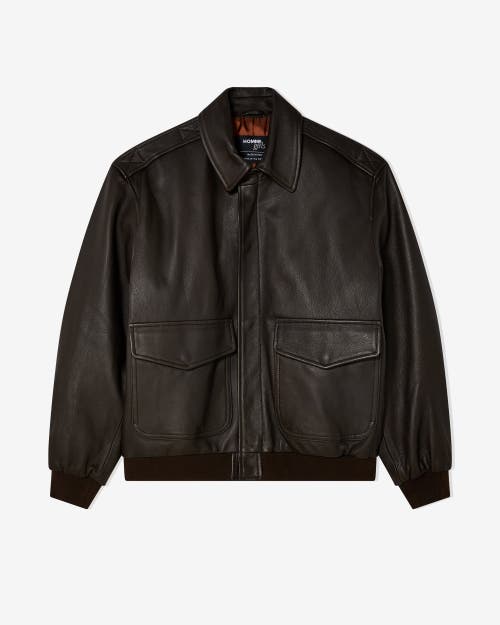 Hommegirls Brown Oversized Leather Bomber Jacket In Black
