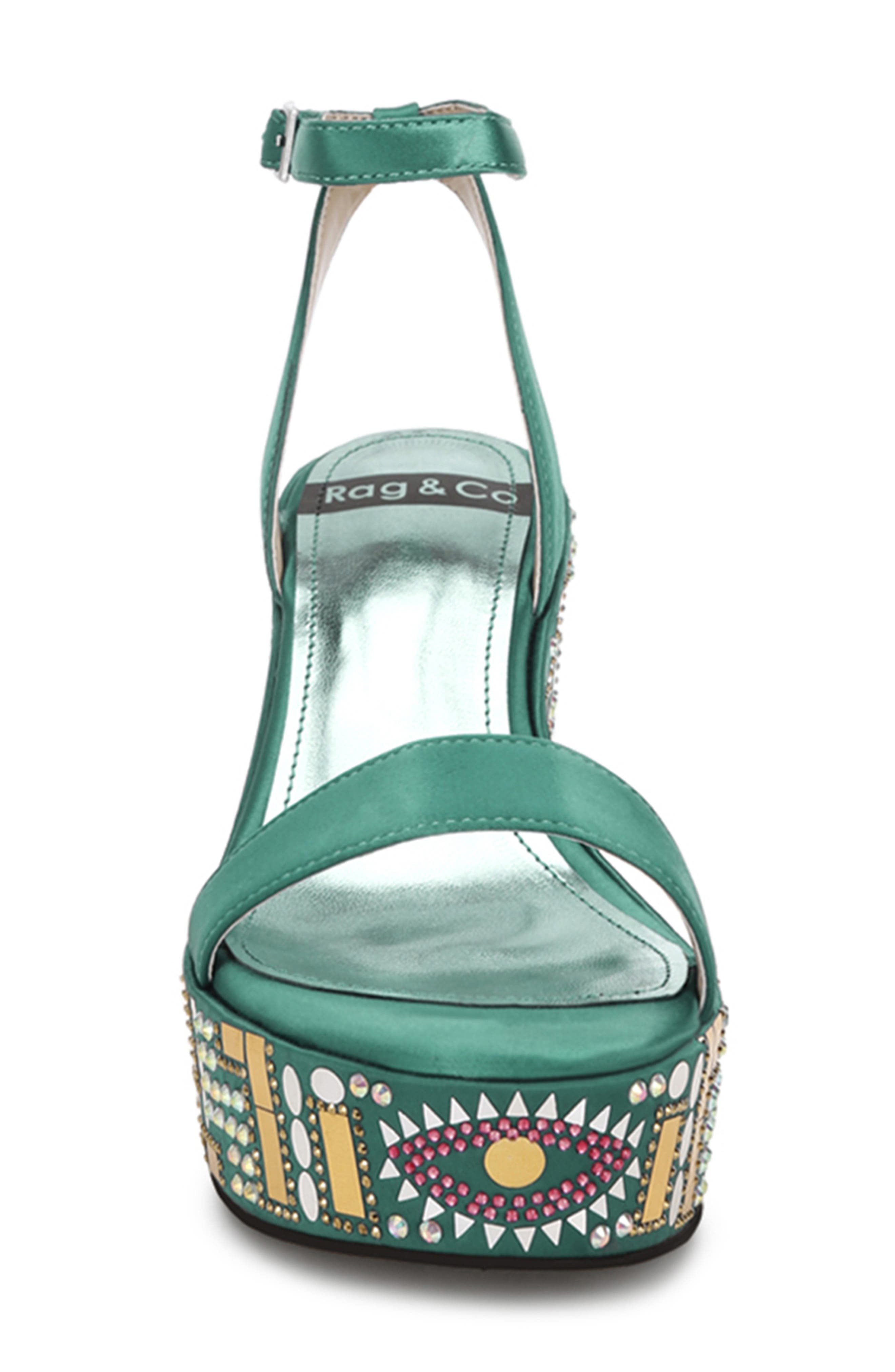 Metropolis Wedge Sandal, Alternate, color, GREEN SATIN