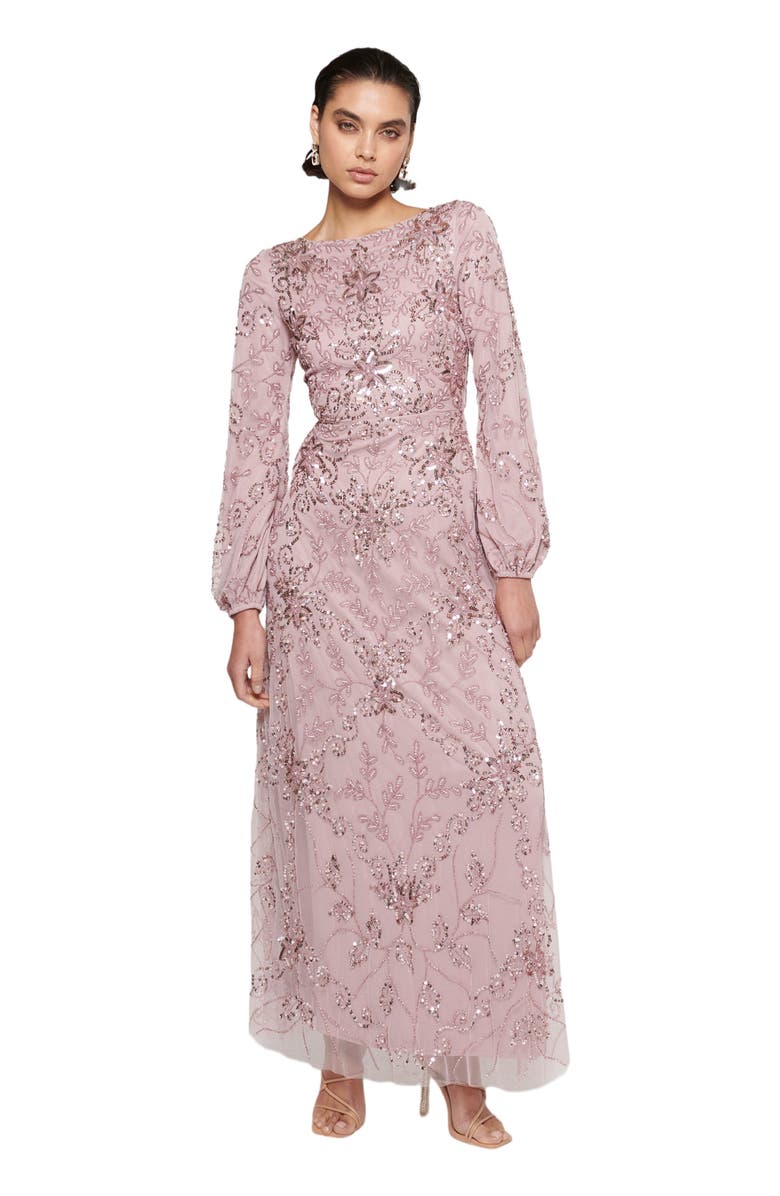 MARYISA Occasion Modest Embellished Sequin Beaded Floral Evening Gown, Main, color,