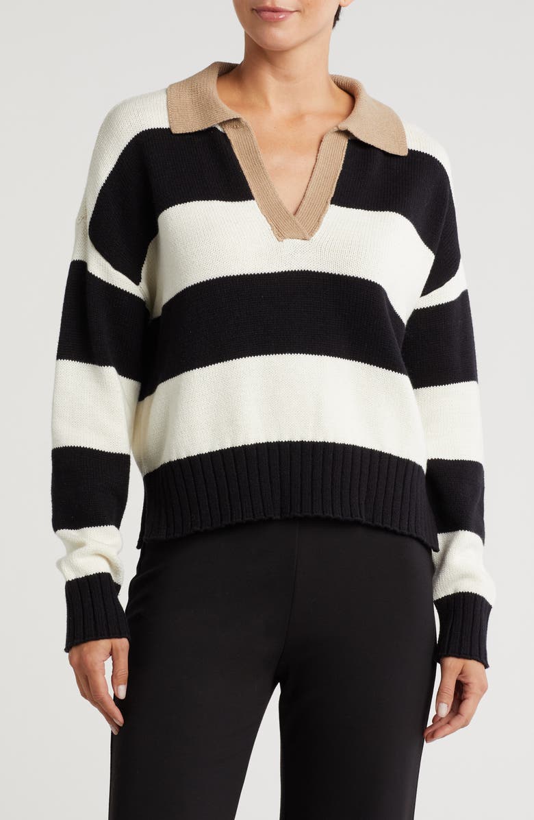 Blu Pepper Stripe Polo Sweater, Main, color, Ivory Multi