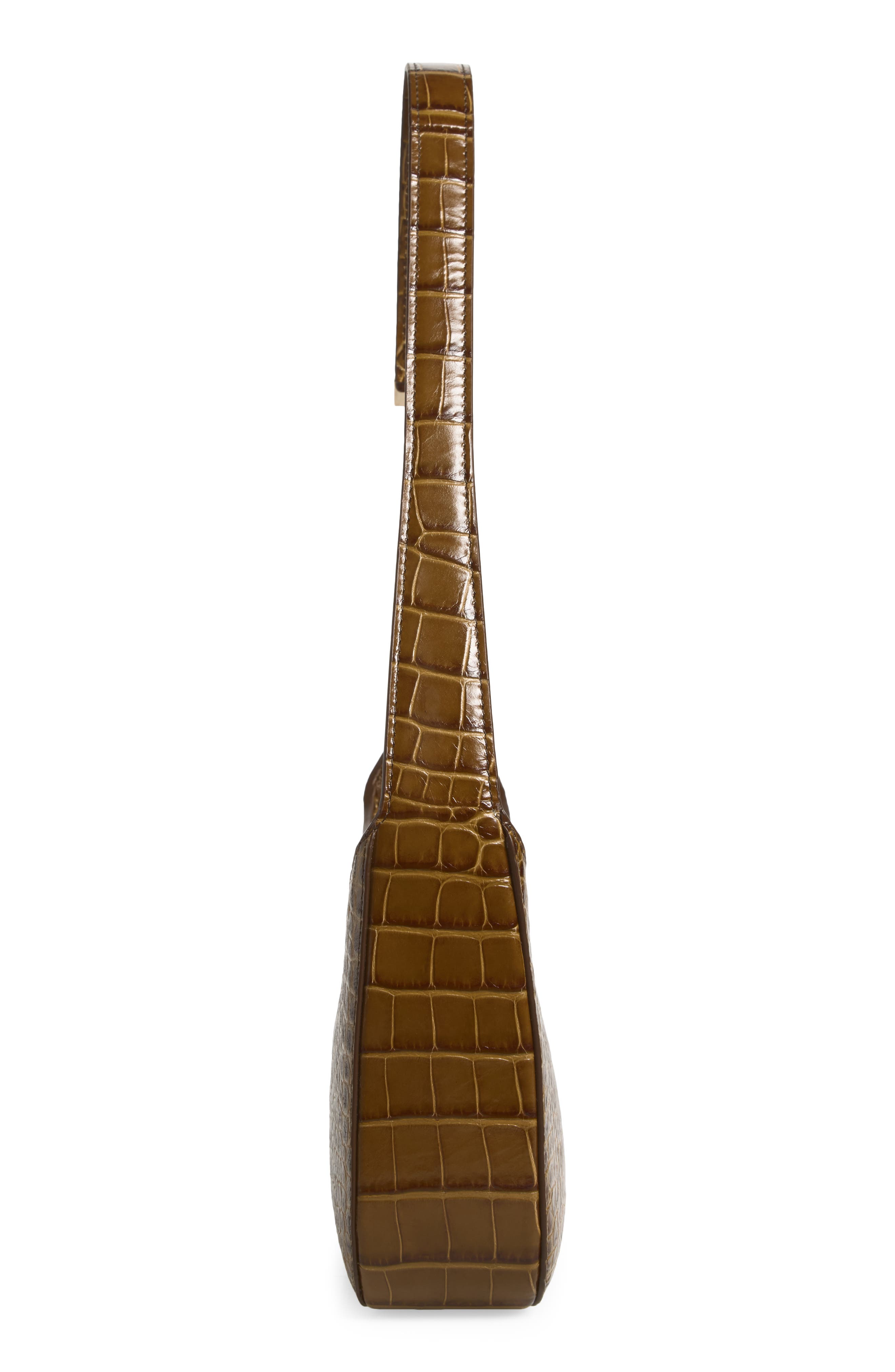 Small Arc Croc Embossed Leather Shoulder Bag, Alternate, color, CINNAMON