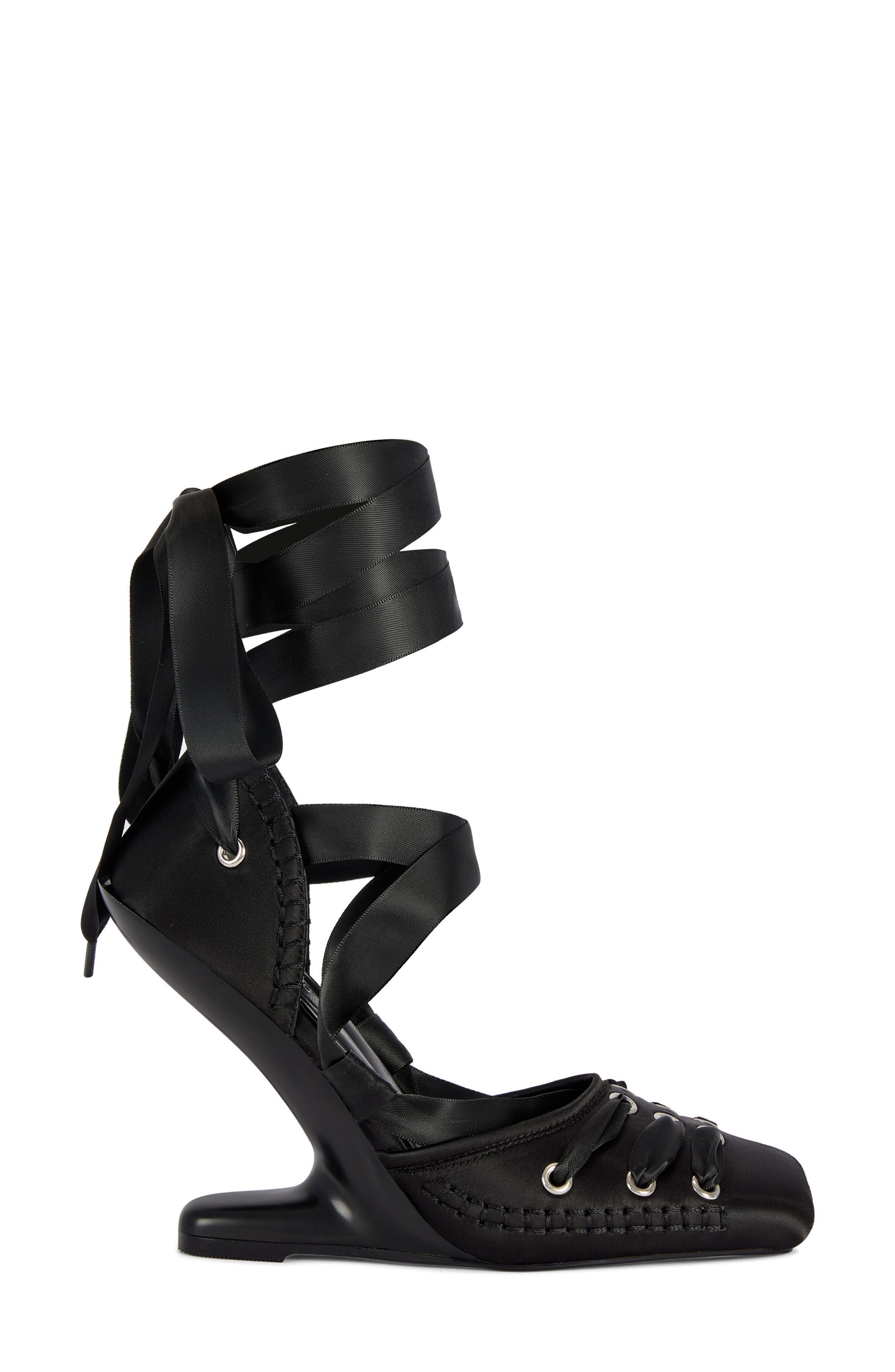 Pirouette Lace Up Wedge Sandal, Alternate, color, BLACK