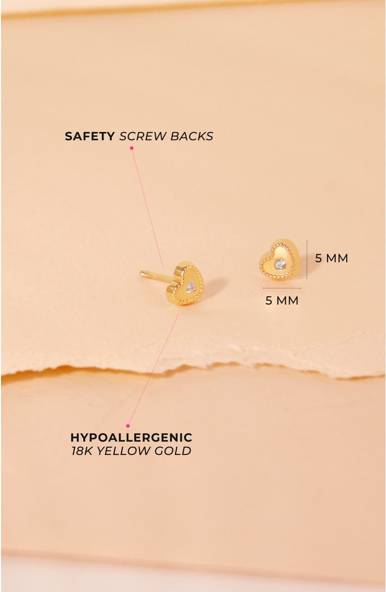 In Season Jewelry 18k Clear Bezel Heart Girl Earrings, Alternate, color, Gold