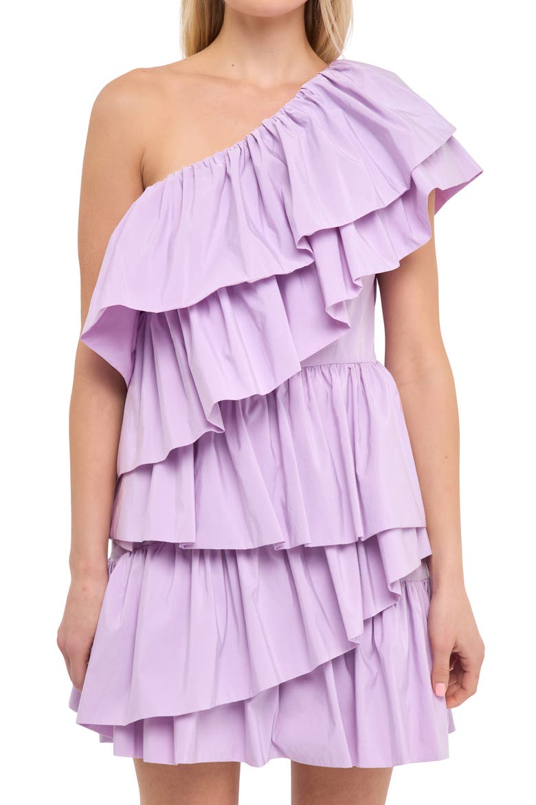 One-Shoulder Ruffle Minidress, Alternate, color, LILAC
