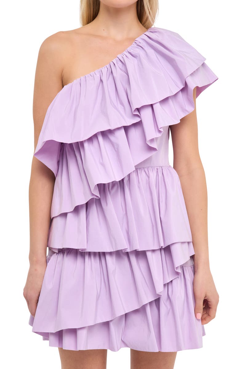Endless Rose One-Shoulder Ruffle Minidress, Alternate, color, Lilac