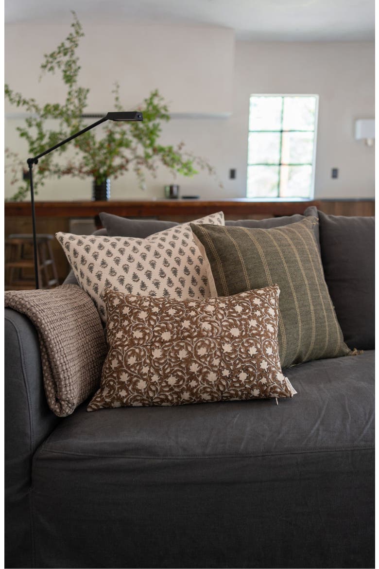 Daphne Cream Floral Handblock Pillow Cover, Alternate, color, Cream