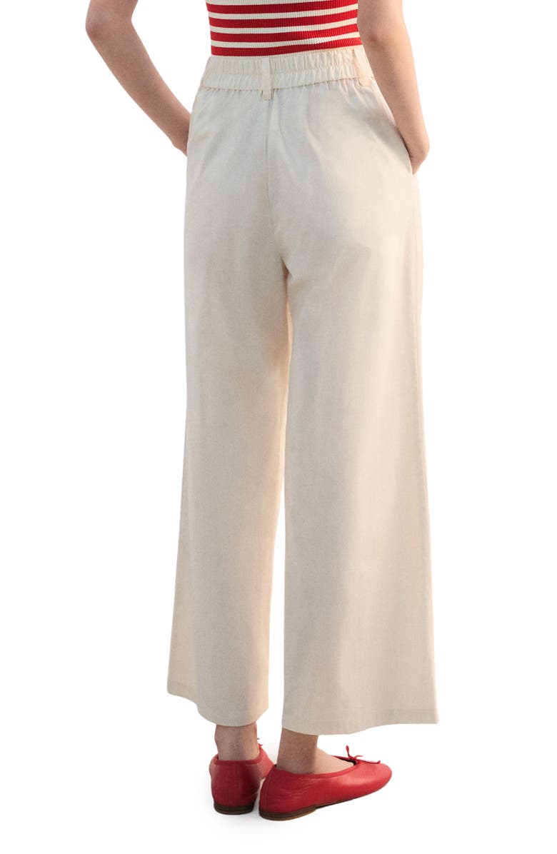 MANGO Pleated High Waist Crop Wide Leg Cotton Pants, Alternate, color, Pastel Yellow