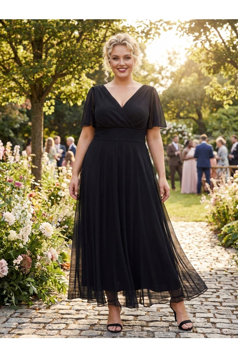 Isabelle Angel Sleeve Maxi Dress, Alternate, color, Solid Black