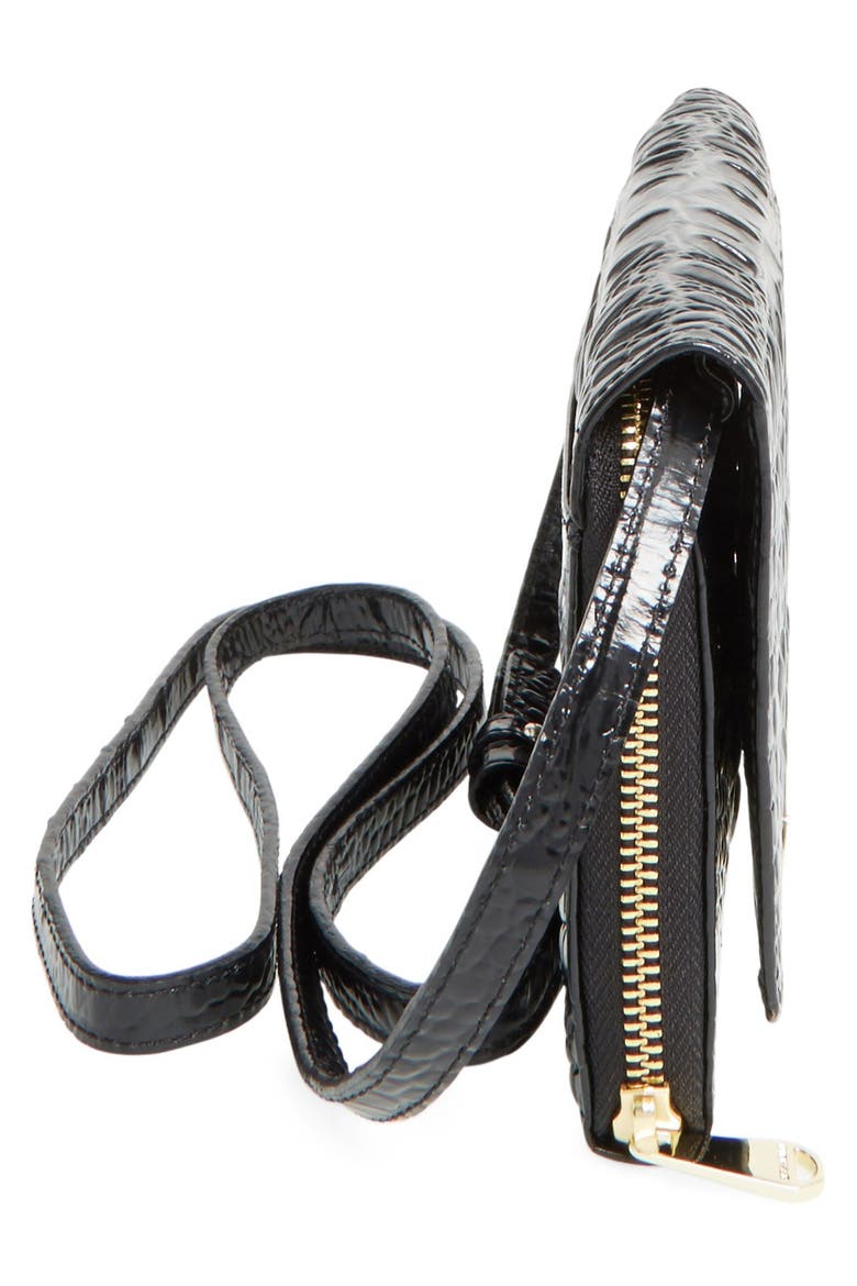 'Michelle' Croc Embossed Leather Crossbody Wallet, Alternate, color, BLACK