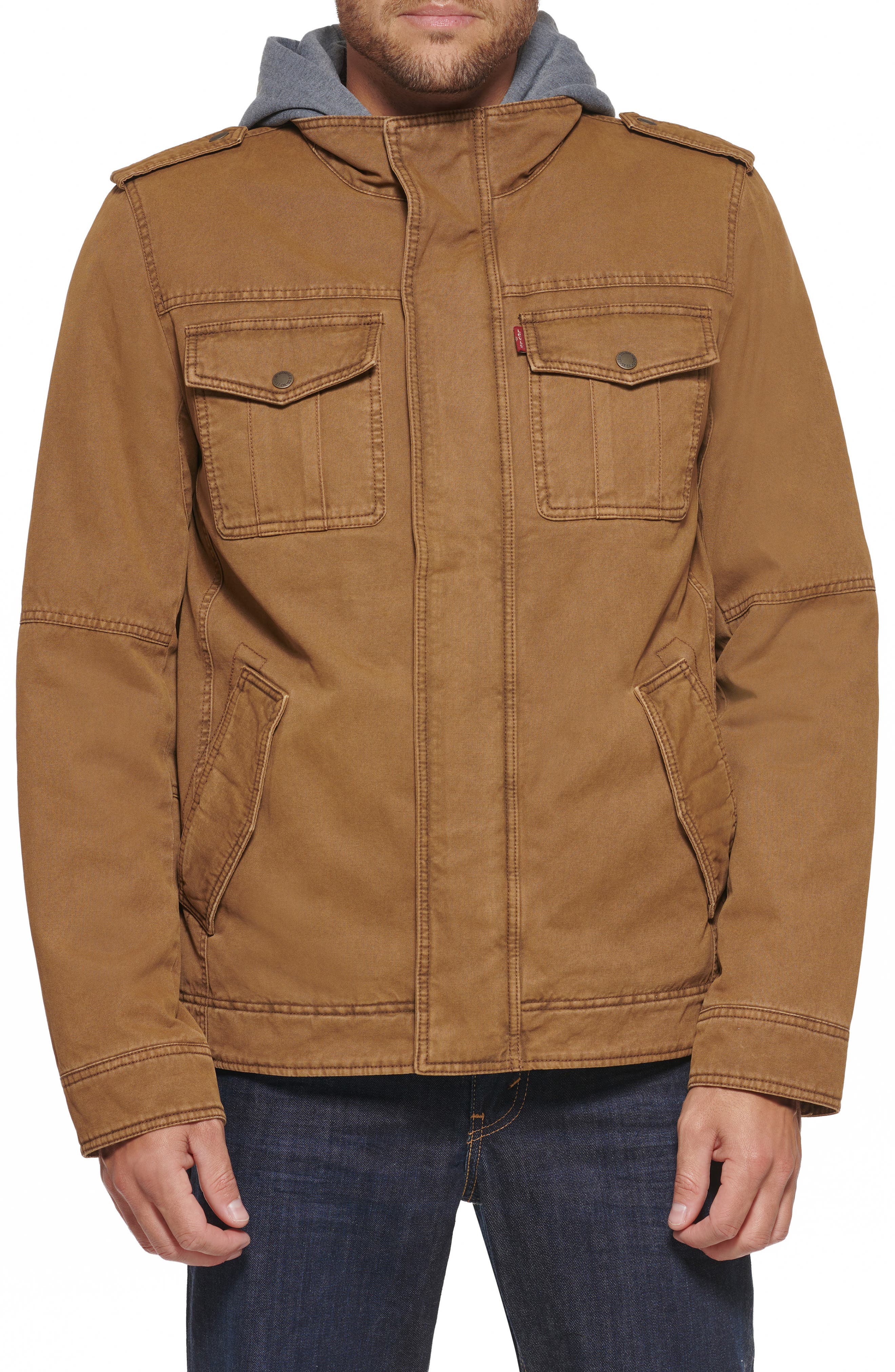 Levi's® Washed Cotton Faux Shearling Lined Hooded Military Jacket