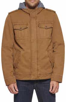 Levi's® Washed Cotton Faux Shearling Lined Hooded Military Jacket