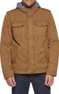 Levi's® Washed Cotton Faux Shearling Lined Hooded Military Jacket