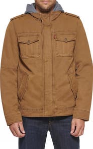 Levi's® Washed Cotton Faux Shearling Lined Hooded Military Jacket