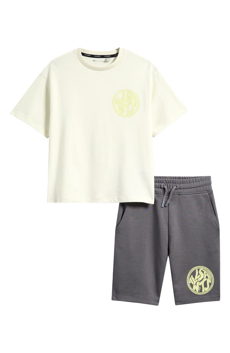 smALLSAINTS by ALLSAINTS Kids' Distortion Graphic T-Shirt & Drawstring Shorts Set, Main, color, White