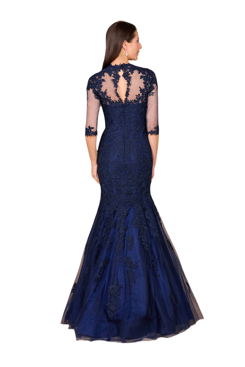 Long Sleeve, Mermaid Lace Gown, Alternate, color, Navy