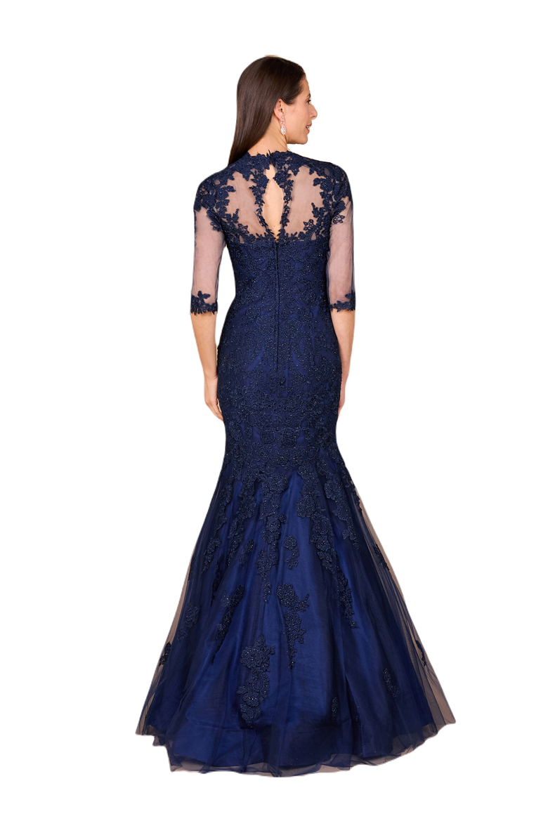 LARA New York Long Sleeve, Mermaid Lace Gown, Alternate, color, Navy