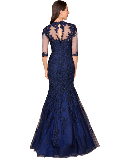 Lara New York Long Sleeve, Mermaid Lace Gown In Navy