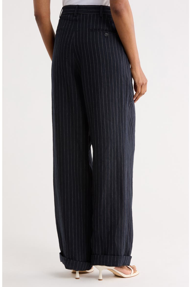 Triple Pleated Crossover Linen Pants, Alternate, color, DARK NAVY STRIPE BLUE