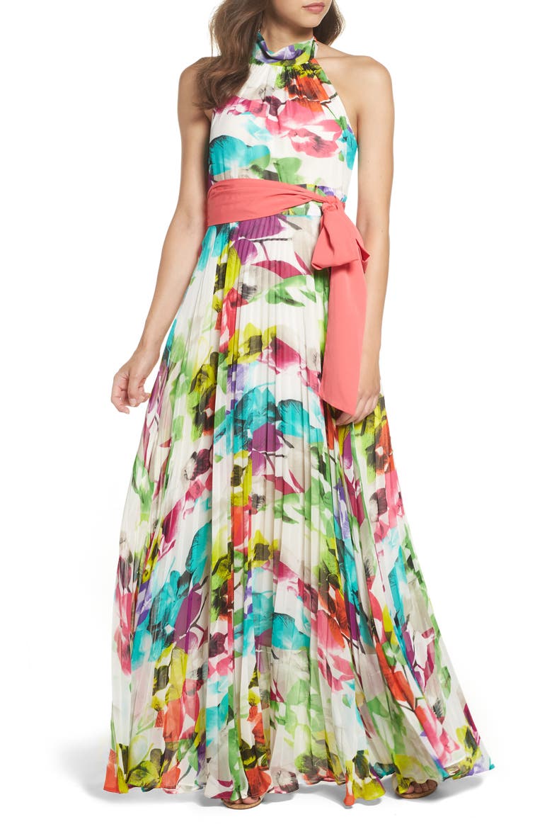 Print Chiffon Halter Maxi Dress, Main, color, PRINT