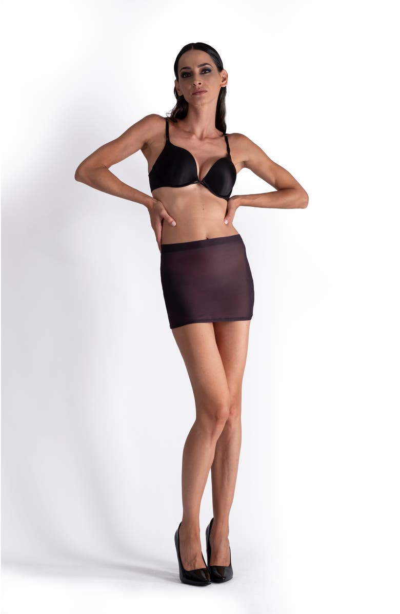 LECHERY<sup>®</sup> Lustrous Sheer Micro Mini Skirt, Main, color, Black