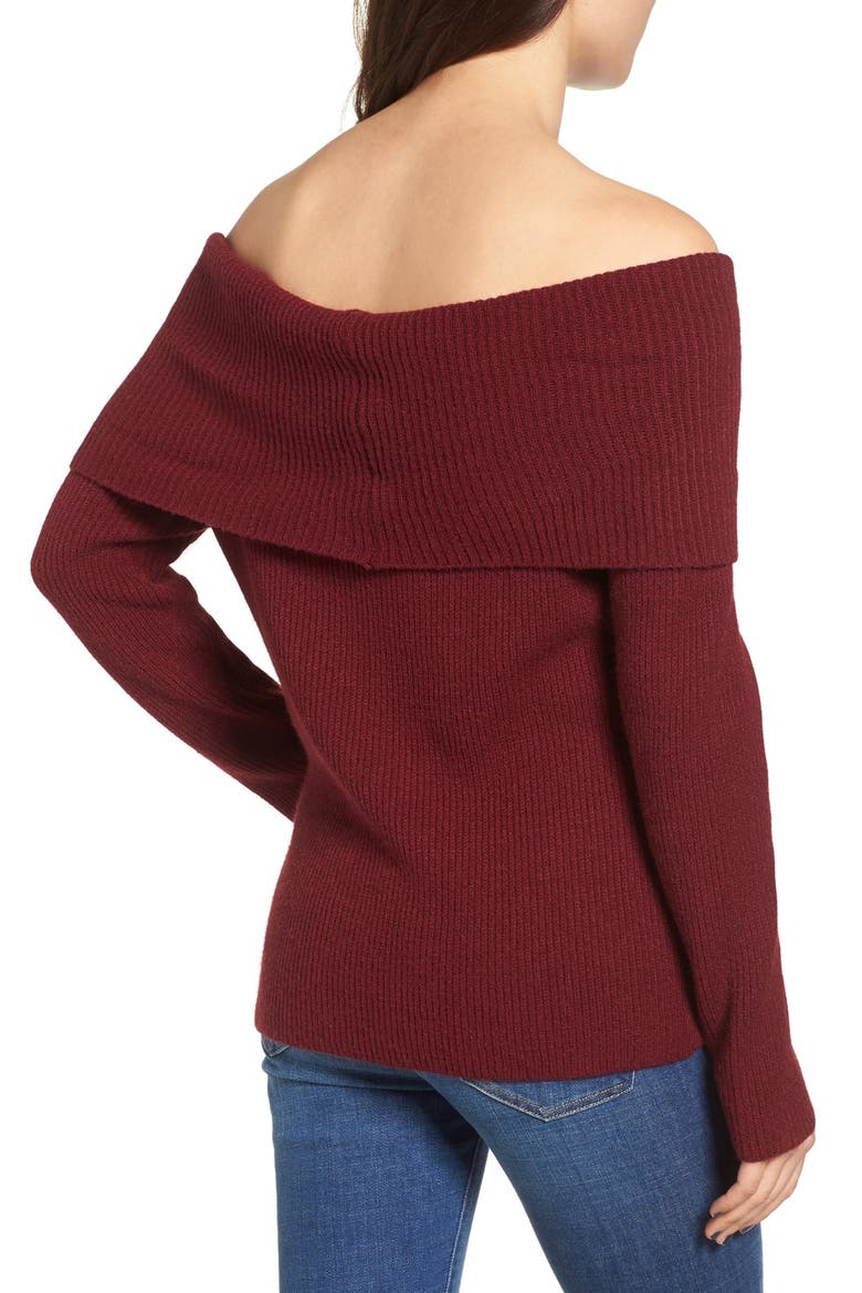Off the Shoulder Rib Knit Sweater, Alternate, color, WINE