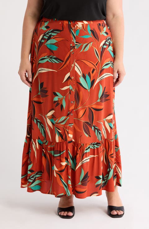 Button Front Maxi Skirt (Plus)