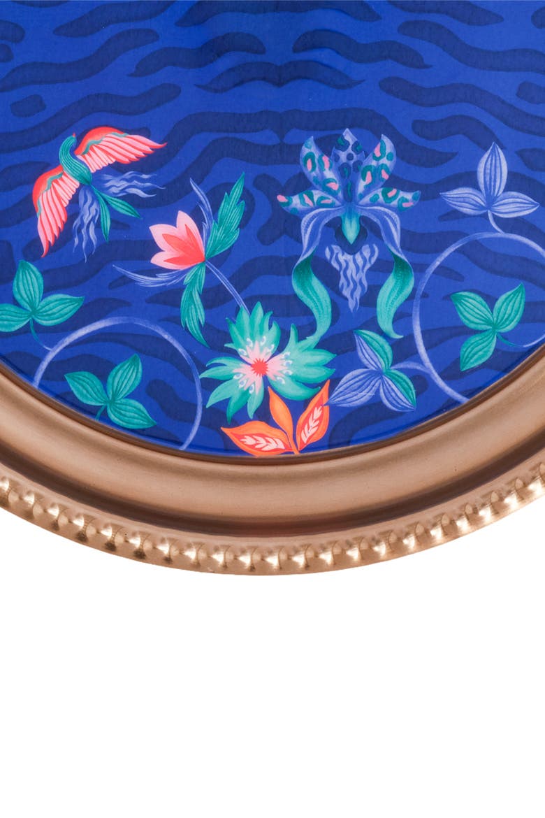 Nanpur Patterned Round Metal Decorative Tray 14X14 In, Alternate, color, Blue