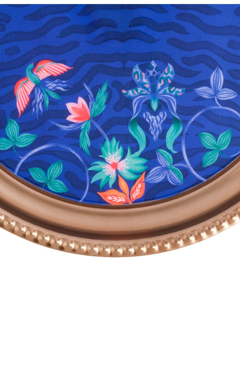 Zsa Zsa Zsu Nanpur Patterned Round Metal Decorative Tray 14X14 In, Alternate, color, Blue