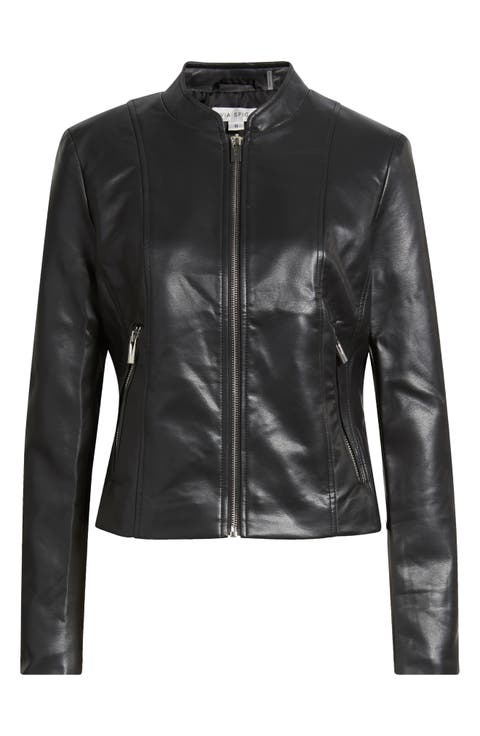 Front Zip Faux Leather Jacket