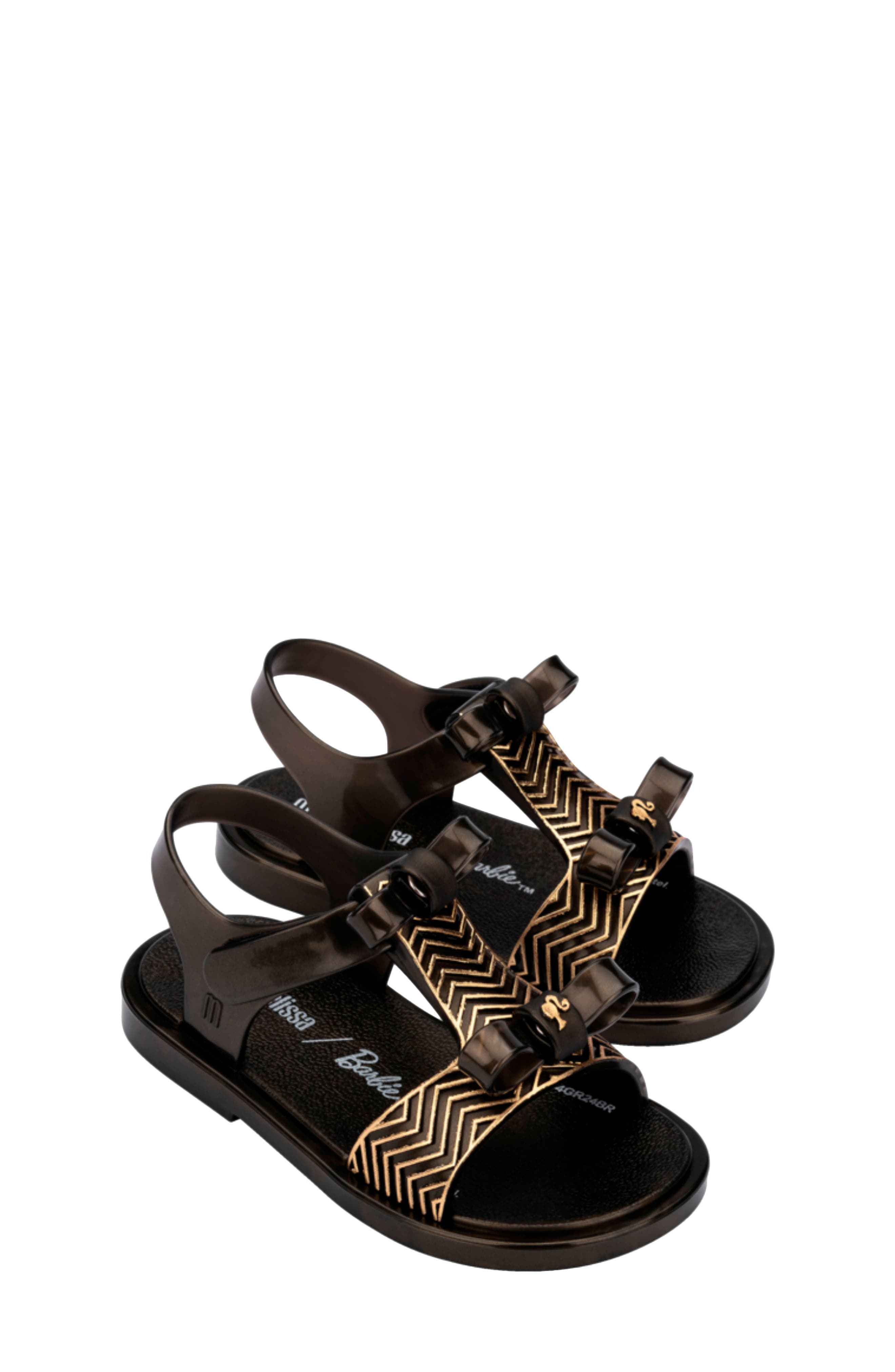 Mini Melissa x Barbie Kids' Dream Sandal, Main, color, Pearl Black/ Gold