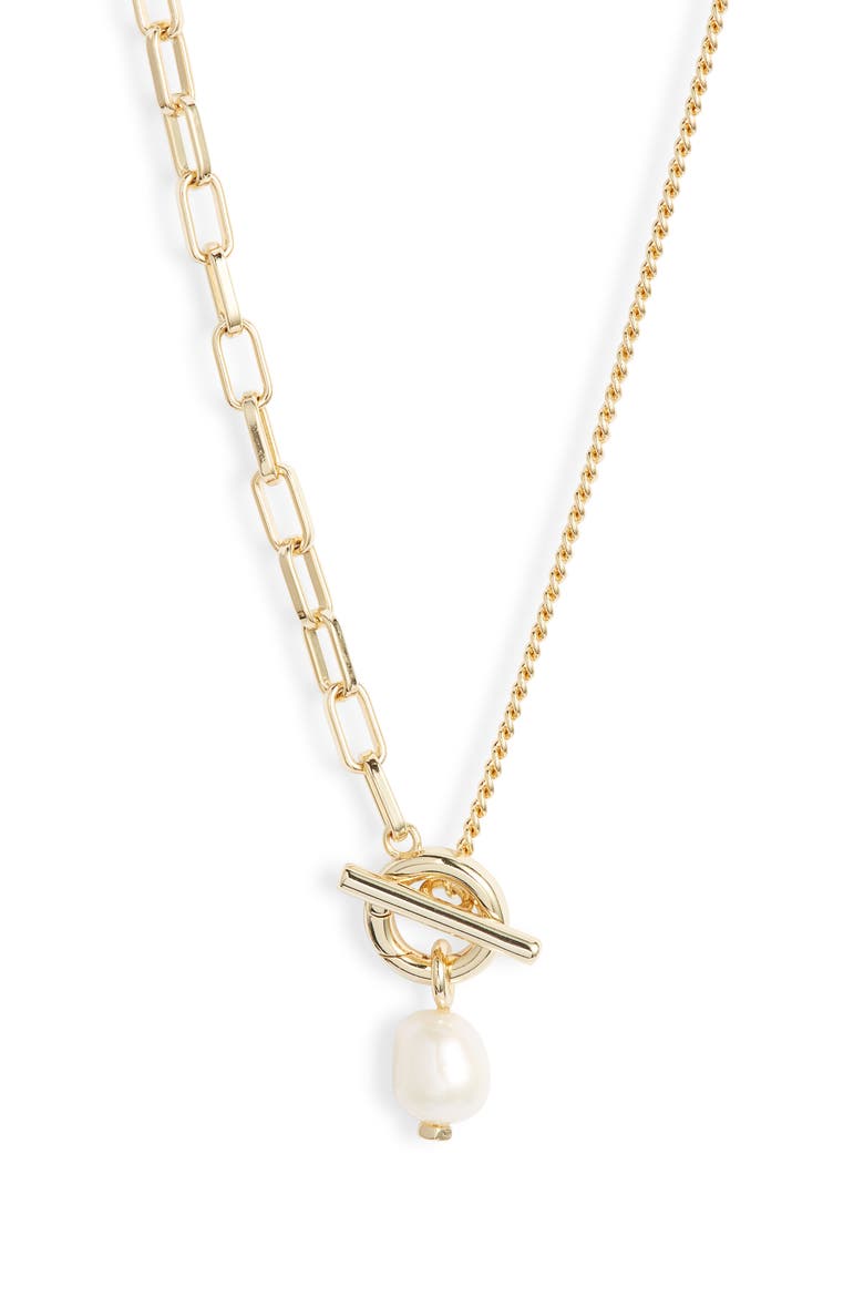 Leighton Cultured Freshwater Pearl Toggle Necklace, Main, color, GOLD WHITE PEARL