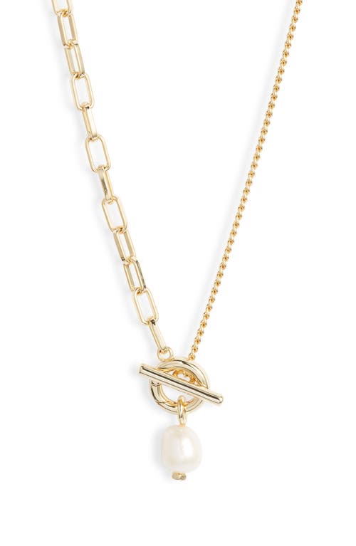 Kendra Scott Leighton Cultured Freshwater Pearl Toggle Necklace in Gold White Pearl at Nordstrom