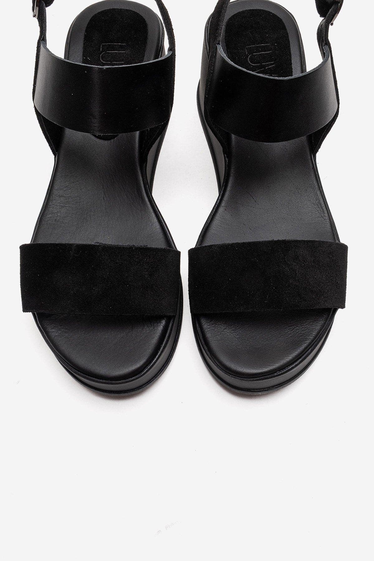 Forever & Always Shoes Lolanthe Leather Wedge Sandal, Alternate, color, Black Suede
