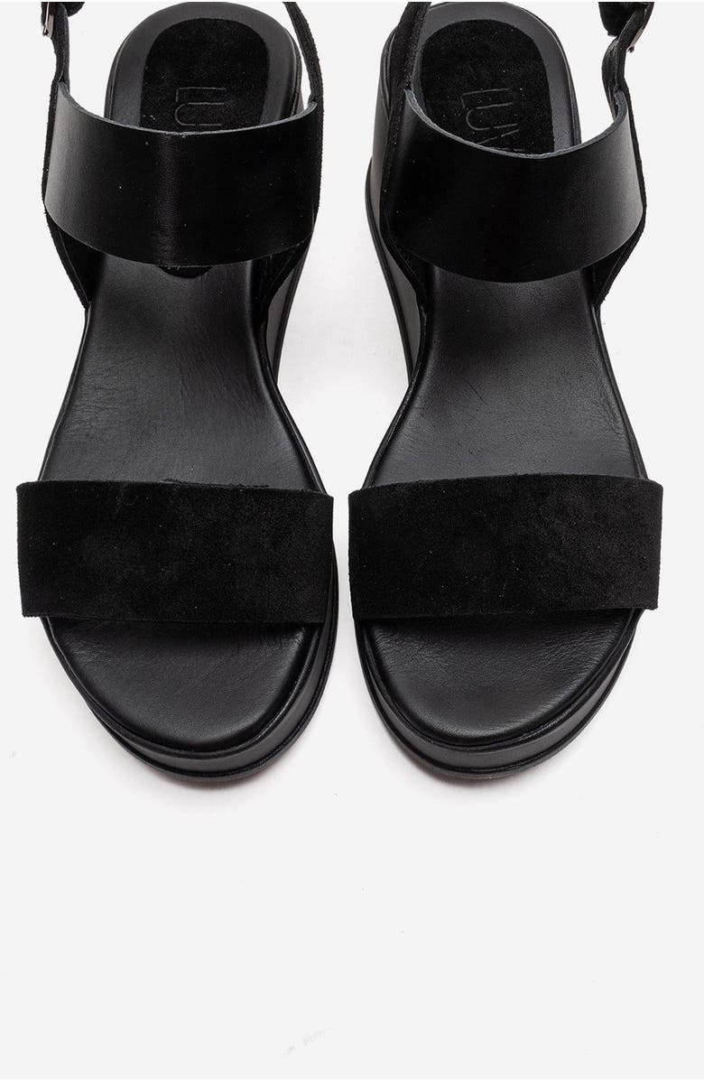 Forever & Always Shoes Lolanthe Leather Wedge Sandal, Alternate, color, Black Suede