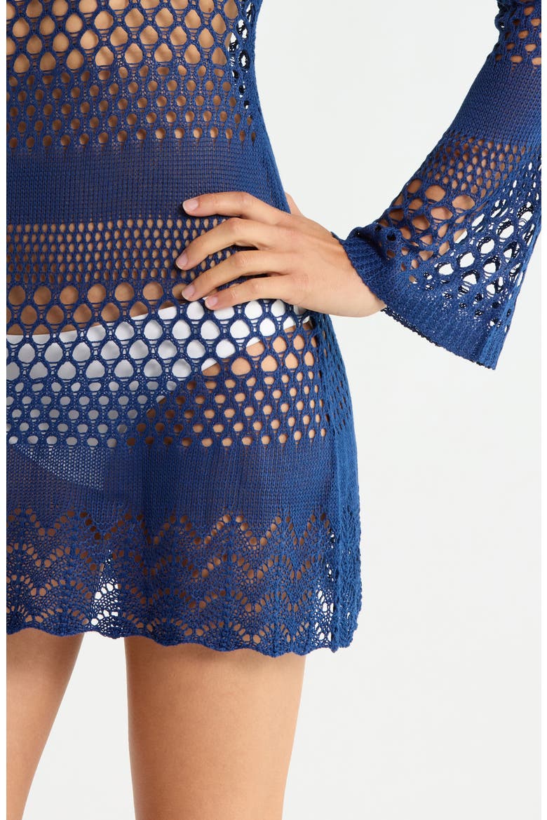 Treasure Island Long Sleeve Sheer Cover-Up Tunic, Alternate, color, NAVY