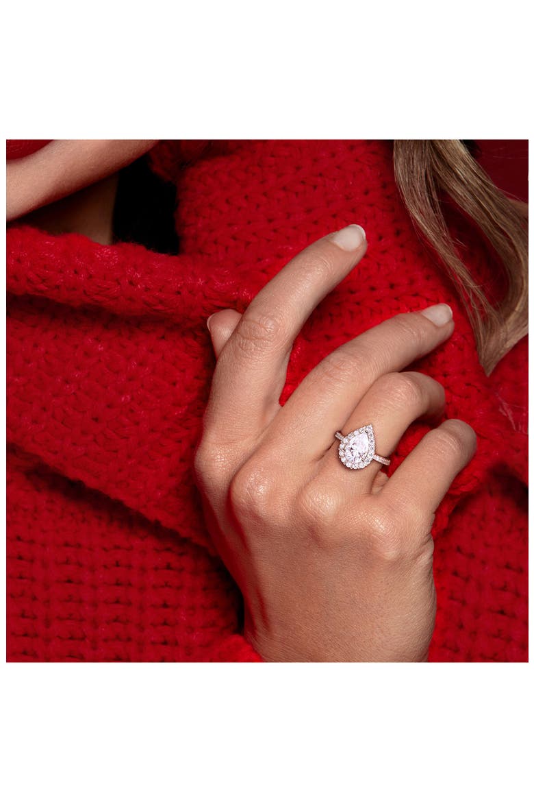 Sterling Silver Pear Cut Lab Created Moissanite Halo Ring, Alternate, color, SILVER
