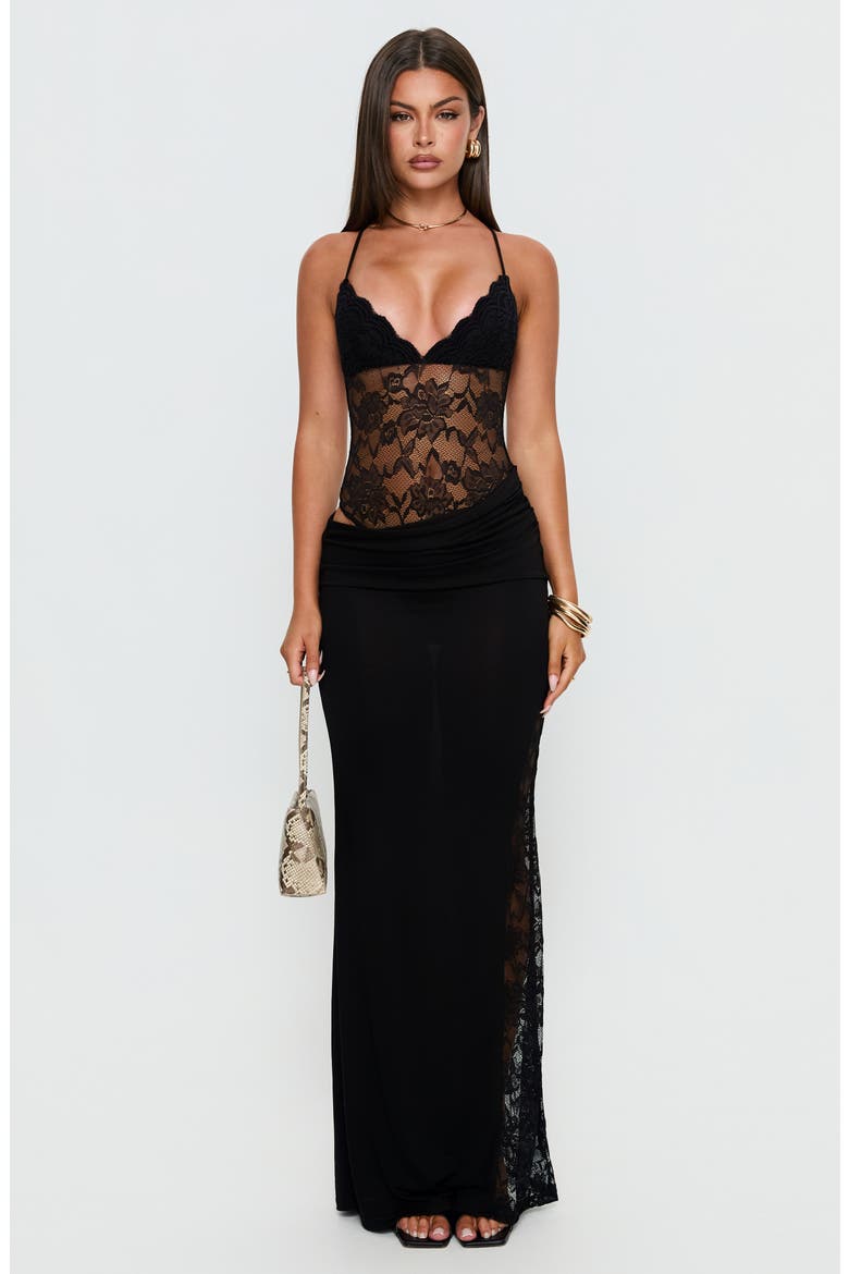 Chantella Lace Cutout Maxi Dress, Alternate, color, BLACK