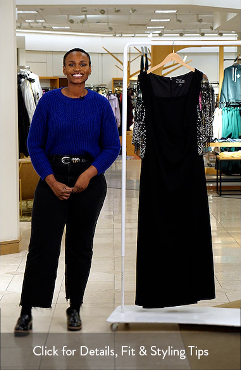 Beaded Sleeve Stretch Crepe Gown, sales video thumbnail