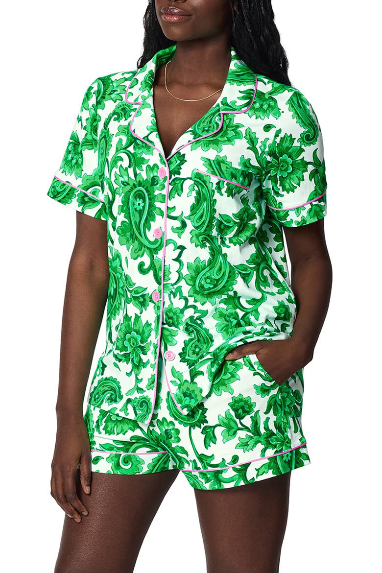 Print Stretch Organic Cotton Short Pajamas, Main, color, SORRENTO VERDE
