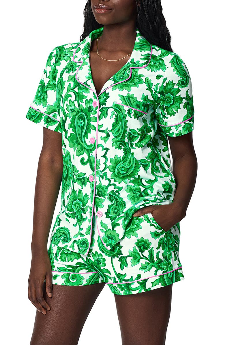 BedHead Pajamas Print Stretch Organic Cotton Short Pajamas, Main, color, Sorrento Verde