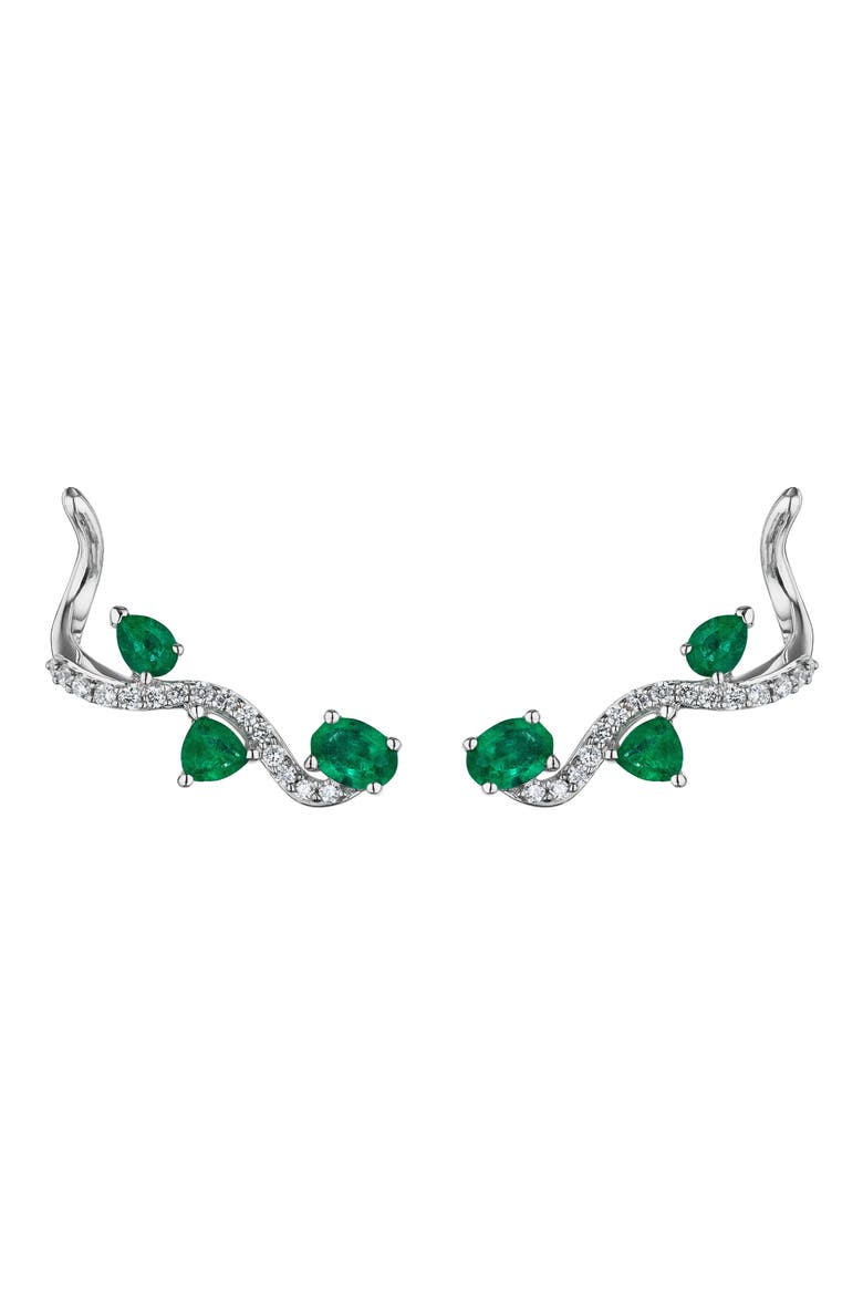 Mirage Emerald & Diamond Ear Crawlers, Main, color, 18K WHITE GOLD