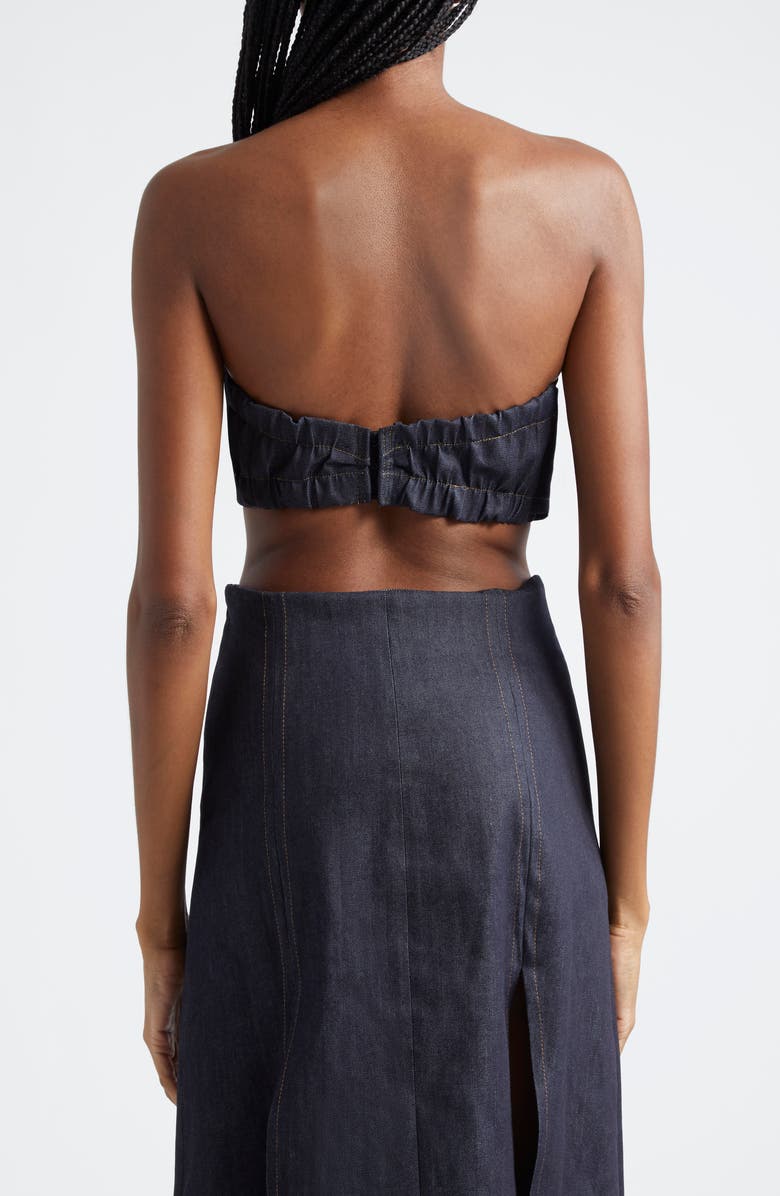Sammy B Belted Strapless Denim Crop Top, Alternate, color, Blue