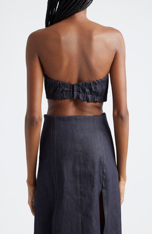 Sammy B Belted Strapless Denim Crop Top In Blue