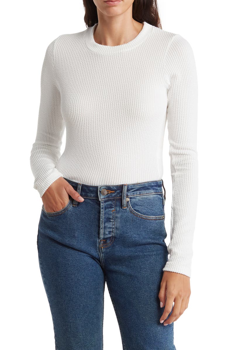 Renee C Long Sleeve Ribbed Crop Top, Main, color, Ivory