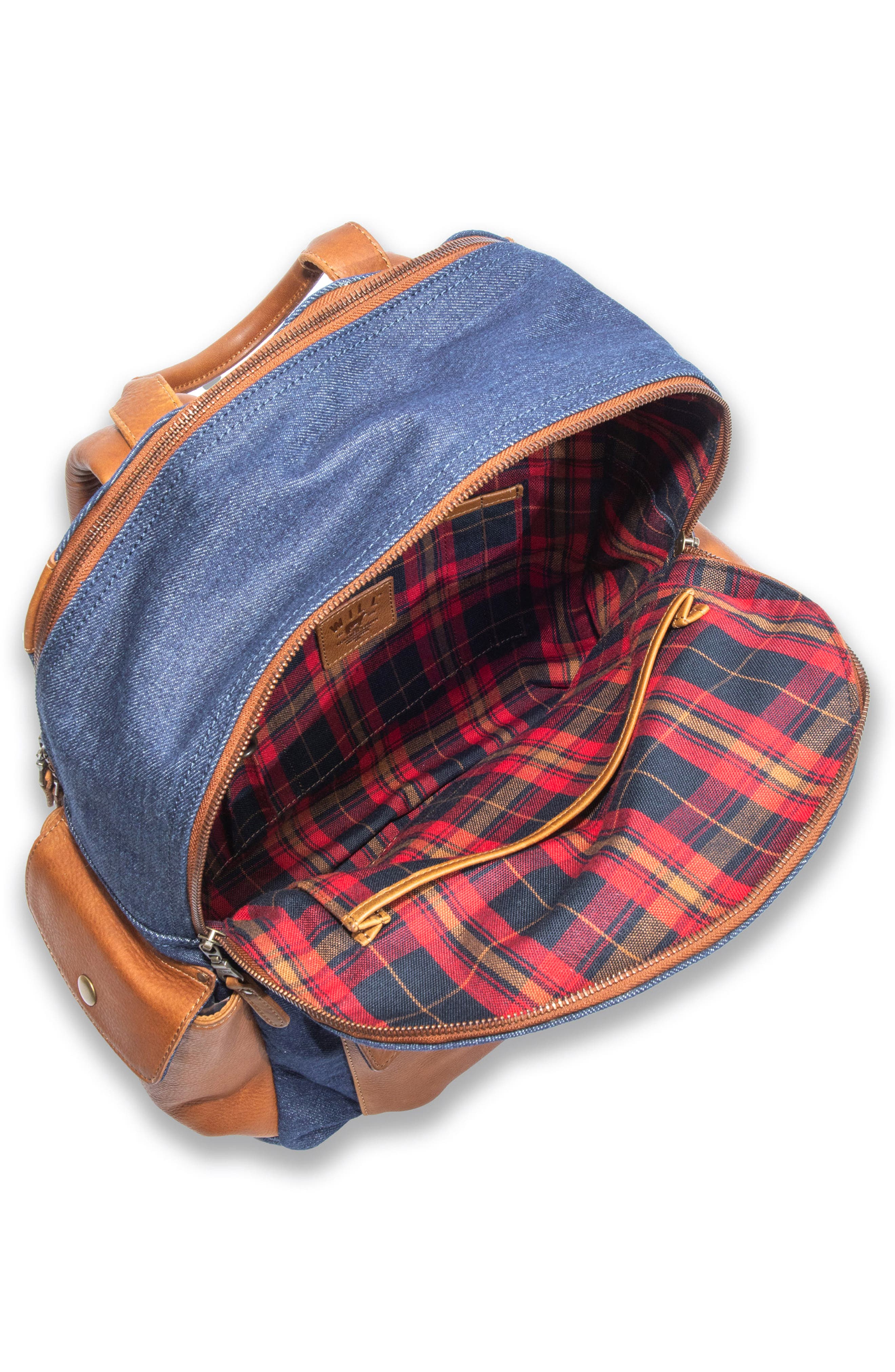 Will Leather Goods Canvas & Leather Backpack, Alternate, color, Blue Denim/ Tan