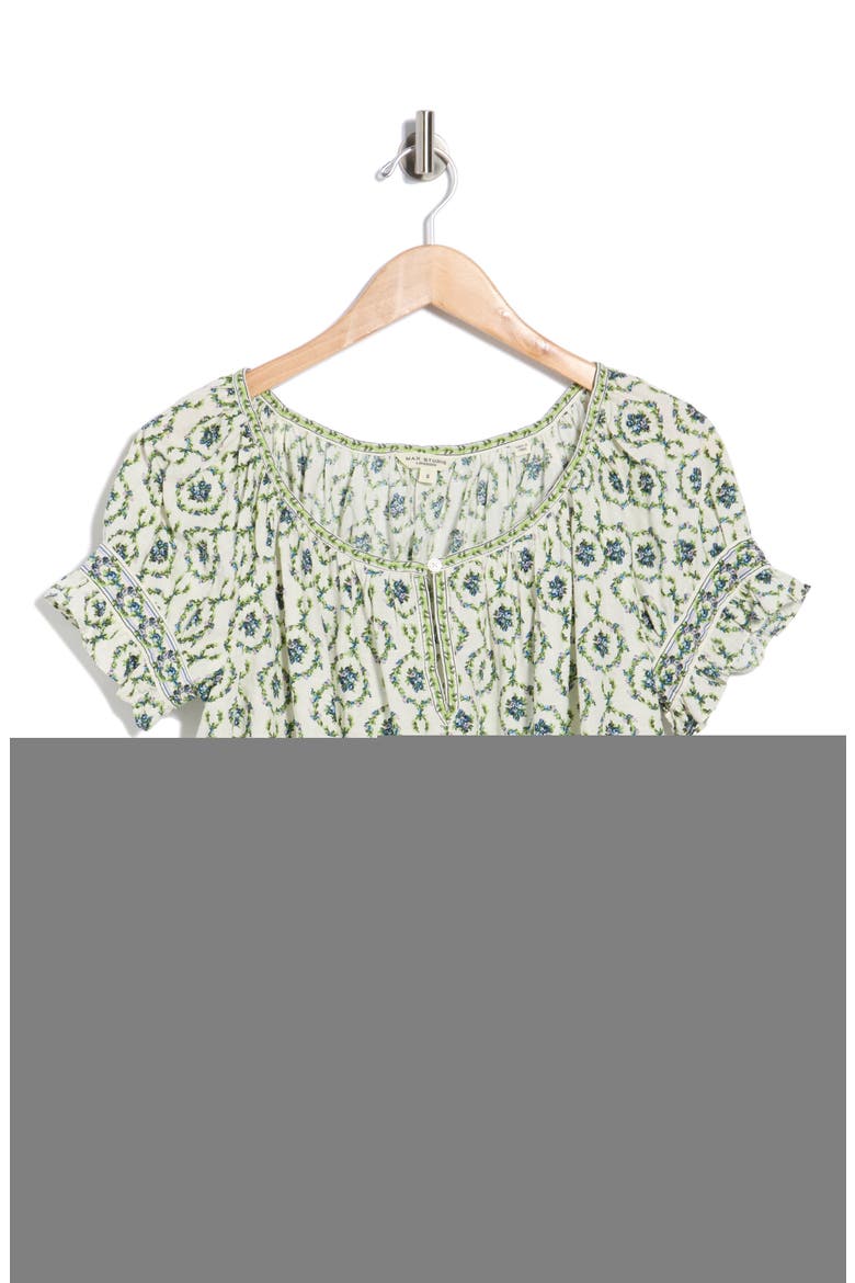 Split Neck Ruffle Sleeve Top, Alternate, color, CRM/ BLUEHORSESHOE WREATH