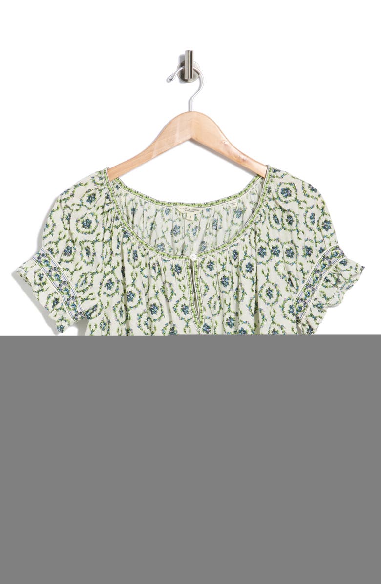 MAX STUDIO Split Neck Ruffle Sleeve Top, Main, color, Crm/ Bluehorseshoe Wreath