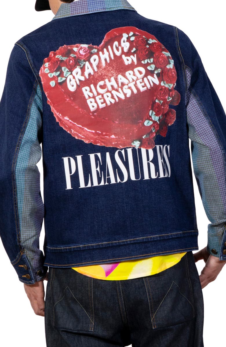 PLEASURES x Richard Bernstein Cake Denim Zip Jacket, Alternate, color, Indigo