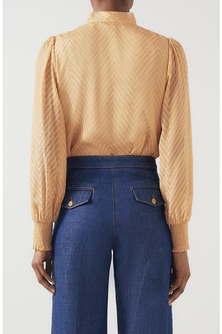 Polly Long Sleeve Silk Blend Devoré Top, Alternate, color, CAMEL