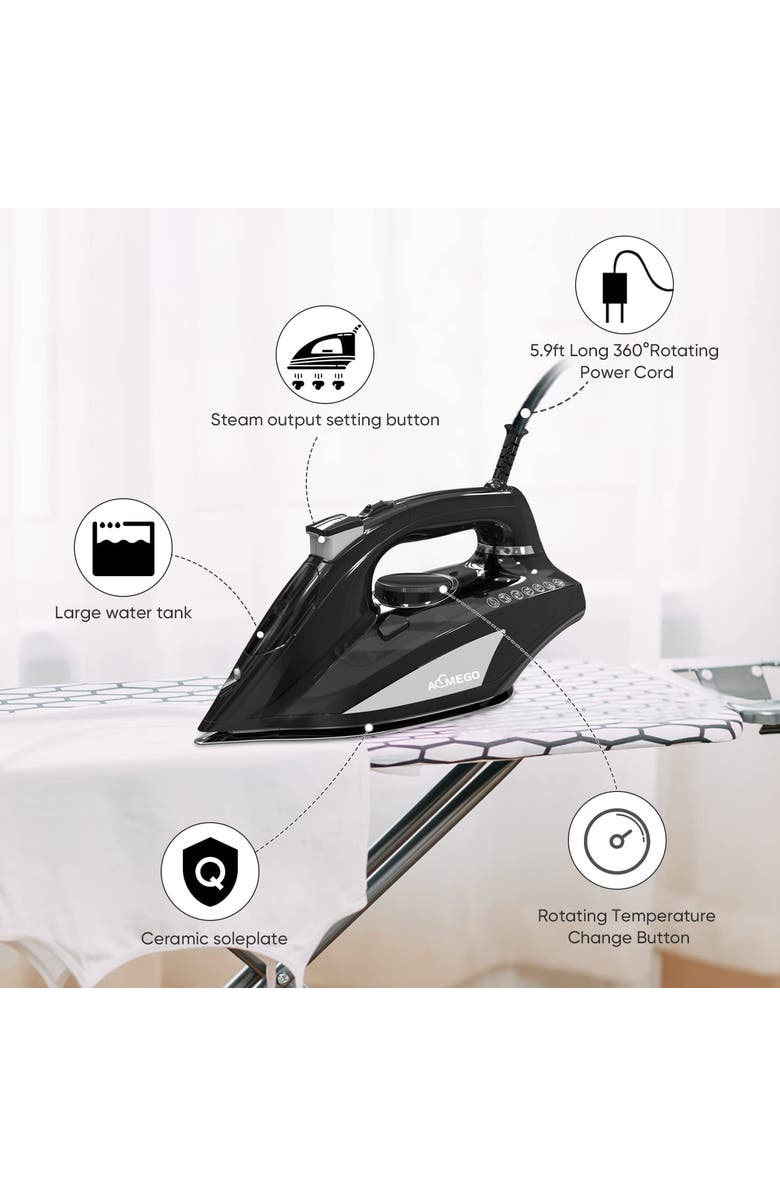 AEMEGO Steam Iron for Clothes, Alternate, color, Black